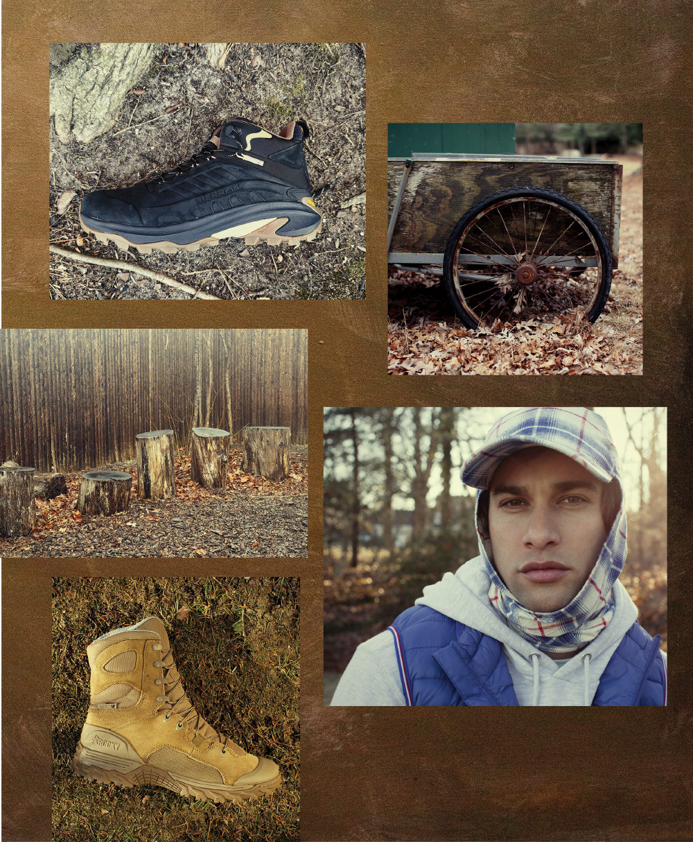 From top: Merrell waterproof hiking boot with Vibram TC5+ outsole; oil- and slip-resistant combat boot with SuperFabric instep panels by Rocky Boots.